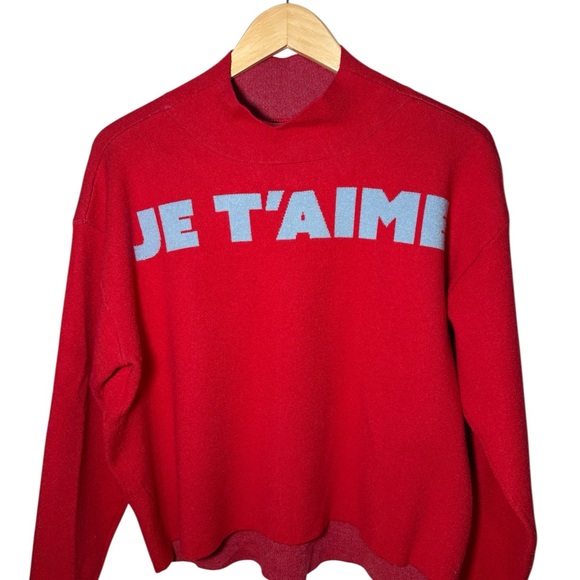 Maeve Sweaters - Maeve by Anthropologie Carys Je T’aime Mock Neck Sweater Red EUC